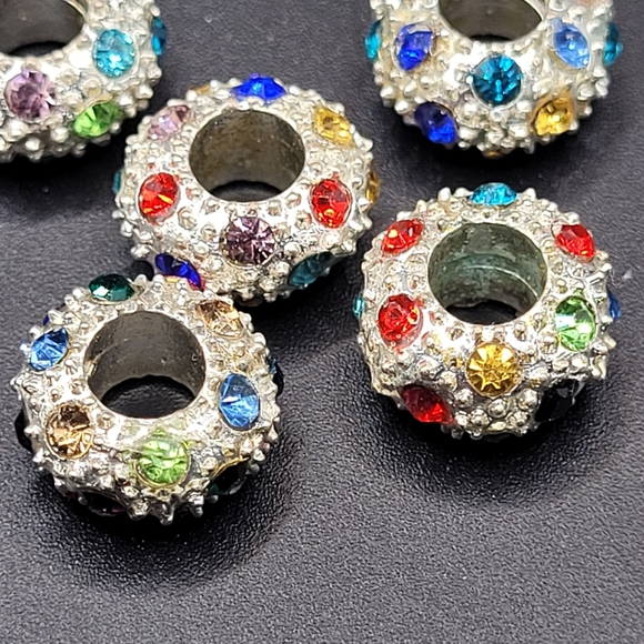 New- 5 pc Multi Color Rhinestone Large Hole European Bead - Picture 2 of 4
